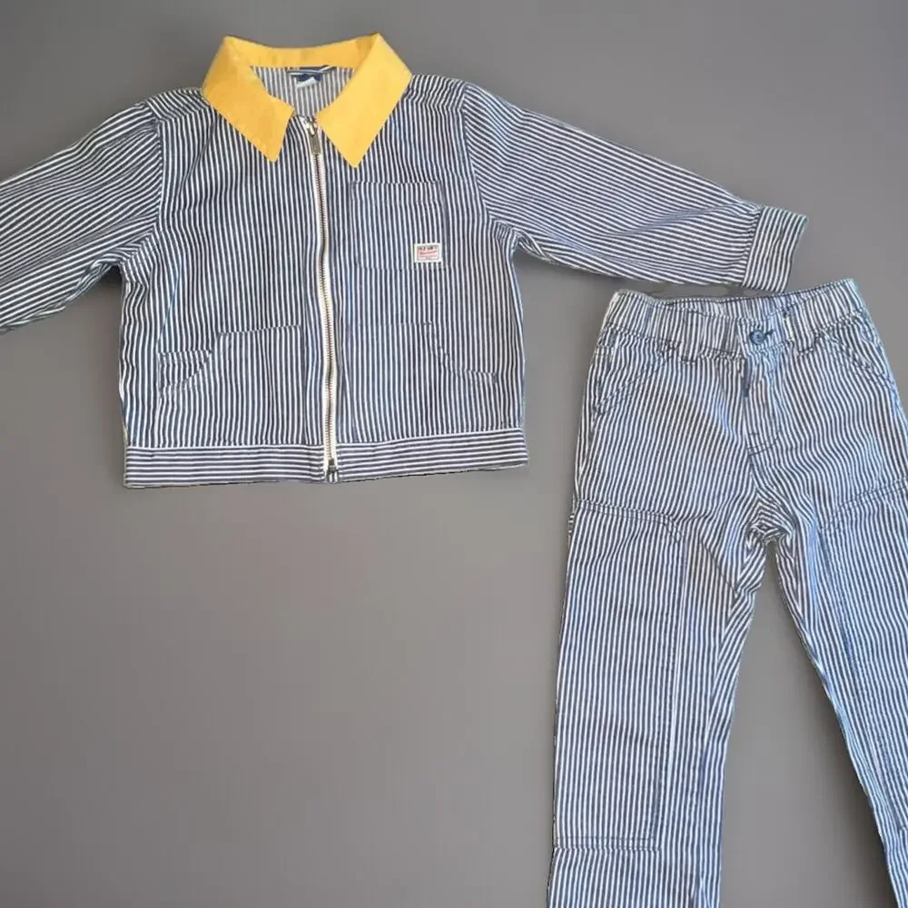 Old Navy Workwear 4T Railroad Stripe Jacket Pants Set Cotton Vtg Mechanic Chore